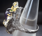 Серебряное кольцо со сливовым аметистом, гранатом, диопсидом, сапфиром и перидотом