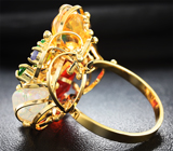 Золотое кольцо с кристаллическими мексиканскими опалами 11,02 карата, цаворитами, танзанитами и бриллиантами Золото
