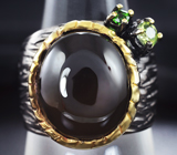 Серебряное кольцо c черной шпинелью, перидотом и диопсидом Серебро 925