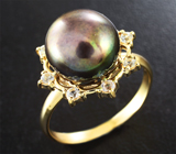 Золотое кольцо с цветной морской жемчужиной и лейкосапфирами 6,82 карата! Титановый люстр Золото