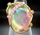 Кольцо с полихромным флюоритом и розовыми сапфирами Золото