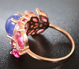 Яркое серебряное кольцо с танзанитом и розовыми турмалинами Серебро 925