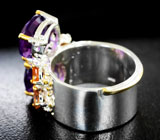 Серебряное кольцо с аметистами и золотистыми сапфирами