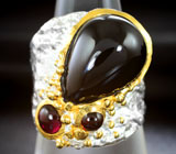Серебряное кольцо с черной шпинелью, родолитом и мозамбикским гранатом Серебро 925
