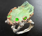 Серебряное кольцо с кристаллом зеленого аметиста и диопсидами Серебро 925