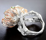 Серебряное кольцо с кристаллом зеленого аметиста и диопсидами Серебро 925