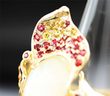 Золотое кольцо с кристаллическим эфиопским опалом 11,68 карата, бриллиантом, красными и желтыми сапфирами Золото