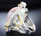 Серебряное кольцо с розовым кварцем 45+ карат, диопсидами и мозамбикскими гранатами Серебро 925