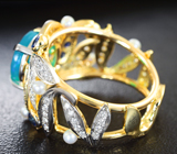 Кольцо с опалом, жемчугом, сапфирами и бриллиантами Золото