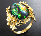 Золотое кольцо с роскошным черным опалом топового качества 7,3 карата и бриллиантами Золото