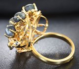 Золотое кольцо с хризобериллами, александритом, гранатами с александритовым эффектом и бриллиантами 5,53 карата