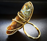 Золотое кольцо с крупным аммонитом 84,4 карата с мозаикой из аммолита Золото