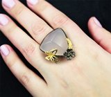 Серебряное кольцо с розовым кварцем и диопсидом