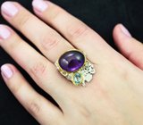 Серебряное кольцо с аметистом 12 карат и голубым топазом