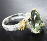 Серебряное кольцо с зеленым аметистом 10 карат и синим сапфиром Серебро 925
