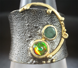 Серебряное кольцо с кристаллическим эфиопским опалом и зеленым бериллом Серебро 925