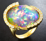 Золотое кольцо с эксклюзивным кристаллическим эфиопским опалом 18,54 карата и лейкосапфирами Золото