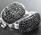 Стильные серебряные серьги с черными шпинелями Серебро 925