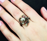 Черненое серебряное кольцо с цветной жемчужиной, эфиопскими опалами, родолитами и разноцветными сапфирами Серебро 925