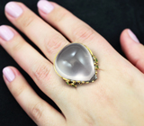 Серебряное кольцо с розовым кварцем 38 карат и диопсидами Серебро 925