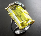 Серебряное кольцо с лимонным цитрином 27+ карат и голубыми топазами Серебро 925