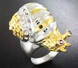 Скульптурное серебряное кольцо «Улитка» с родолитами Серебро 925