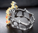 Серебряное кольцо с карнелианом, бесцветными топазами и цитринами
