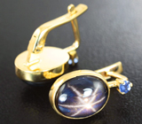 Золотые серьги со звездчатыми 8,73 карата и синими сапфирами Золото