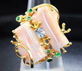 Золотое кольцо с натуральными кораллами 24,83 карата, синим сапфиром и цаворитами Золото