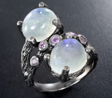 Серебряное кольцо с лунным камнем и аметистами Серебро 925