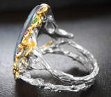 Серебряное кольцо с австралийским триплет опалом 5,08 карата, цаворитом и родолитами, желтым и синими сапфирам Серебро 925