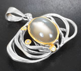 Серебряный кулон с лунным камнем с эффектом кошачьего глаза 12,06 карата и голубыми сапфирами Серебро 925