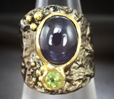 Серебряное кольцо с насыщенно-синим сапфиром и перидотом Серебро 925