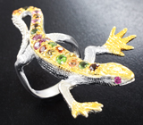 Серебряное кольцо «Ящерка» с разноцветными турмалинами и пурпурными сапфирами Серебро 925