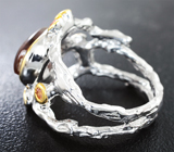 Серебряное кольцо с мексиканским огненным агатом, золотистыми и падпараджа сапфирами Серебро 925