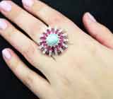 Яркое серебряное кольцо с ларимаром и неоново-розовыми турмалинами Серебро 925