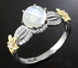 Изящное серебряное кольцо с лунным камнем с эффектом кошачьего глаза Серебро 925