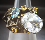 Серебряное кольцо с бесцветным кварцем 11 карат, голубым топазом и цитринами Серебро 925