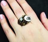 Серебряное кольцо с бесцветным кварцем 11 карат, голубым топазом и цитринами Серебро 925