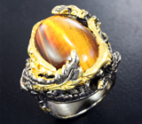 Серебряное кольцо с  тигровым глазом Серебро 925