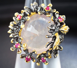 Серебряное кольцо с розовым кварцем и пурпурными сапфирами Серебро 925