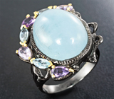 Серебряное кольцо с аквамарином, аметистами и голубыми топазами Серебро 925