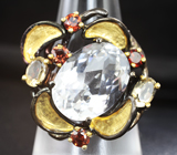 Серебряное кольцо с бесцветным кварцем 11+ карат, цитринами и гранатами Серебро 925