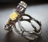 Серебряное кольцо с аметистами и родолитами