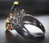 Серебряное кольцо с коньячным цитрином и гранатами Серебро 925