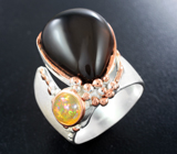 Серебряное кольцо с дымчатым кварцем и кристаллическим эфиопским опалом