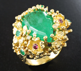 Золотое кольцо с уникальным уральским изумрудом без облагораживания 9,11 карата и бриллиантами высоких характеристик Золото