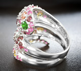Серебряное кольцо «Змейка» с родолитами, разноцветными сапфирами и диопсидом Серебро 925