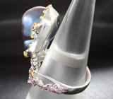 Серебряное кольцо с цветной жемчужиной 24,74 карата, родолитами и аметистами Серебро 925