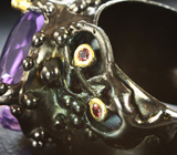 Серебряное кольцо с аметистом 21+ карат и сапфирами Серебро 925